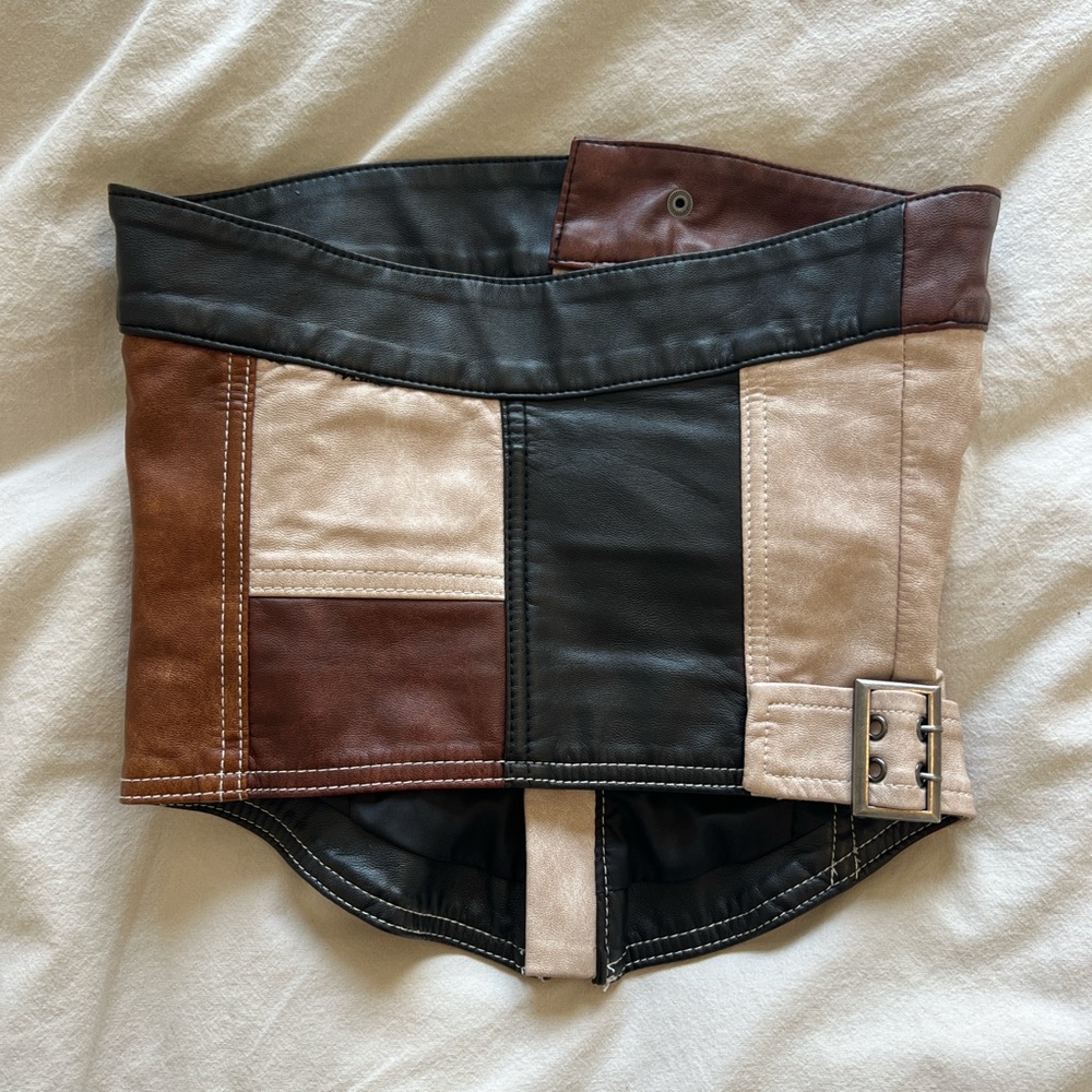 Jaded London Brown Tan Black Patchwork Mini Skirt Set - Picture 6 of 7